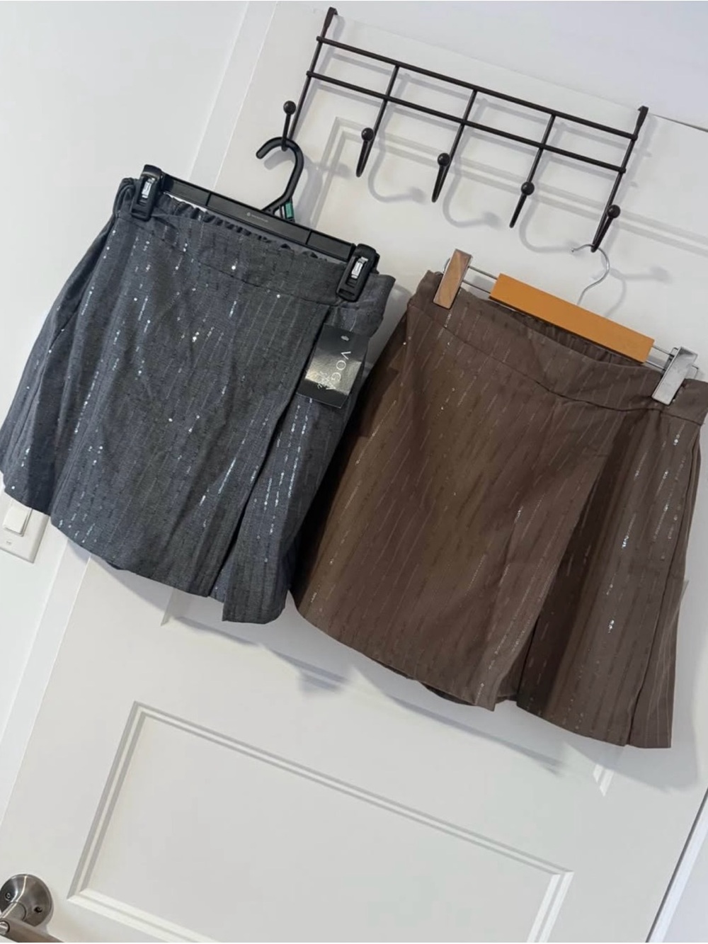 Women’s Sparkle Pinstripe Mini Skorts - Gray and Brown - Pair - Set of 2